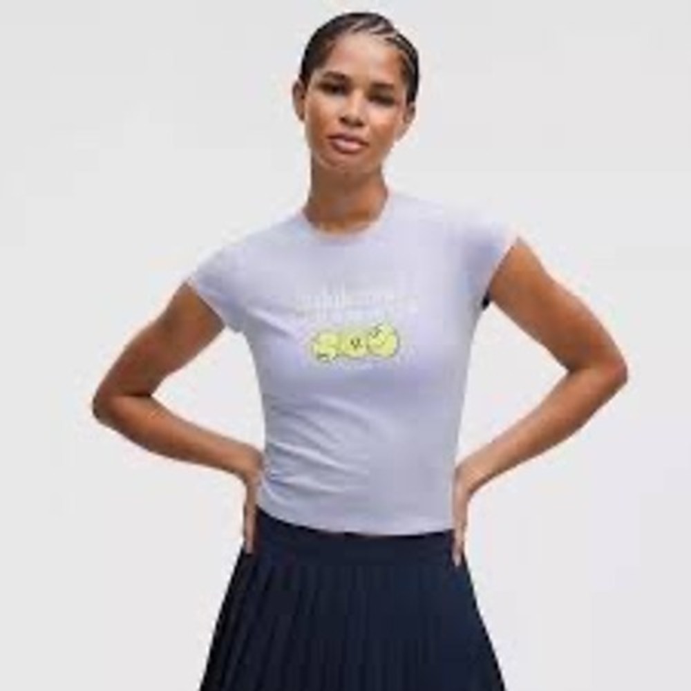 Lululemon Organic Cotton Baby Tee Graphic Tennis Sports Club Lilac Ether XL NEW!